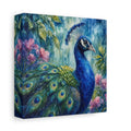 Side Mockup 2. Nature Peacock Blue Peacock shown as stretched canvas wall art