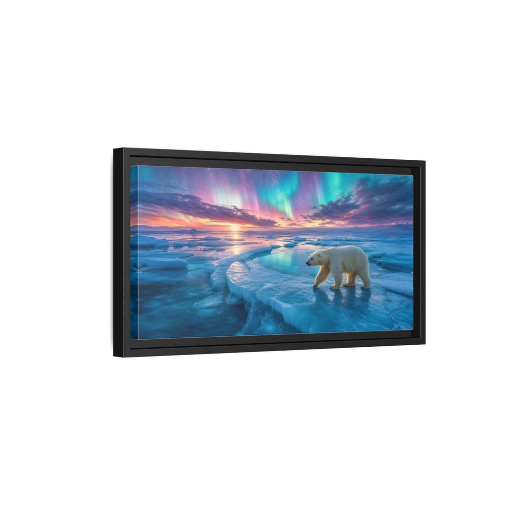 Side Mockup 8. Nature Polar Bear Aurora Polar Bear shown as stretched canvas wall art