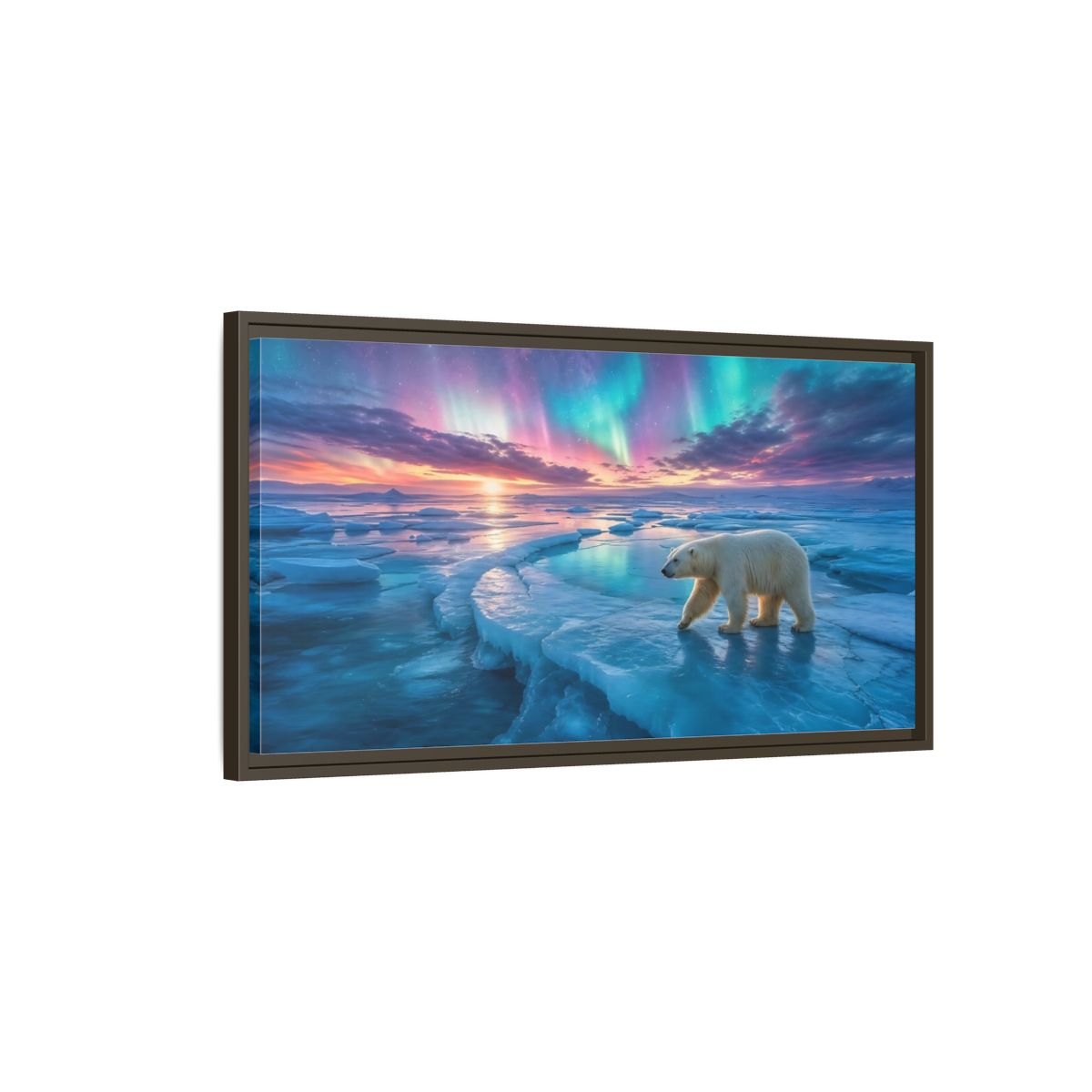 Main Mockup. Nature Polar Bear Aurora Polar Bear shown as stretched canvas wall art