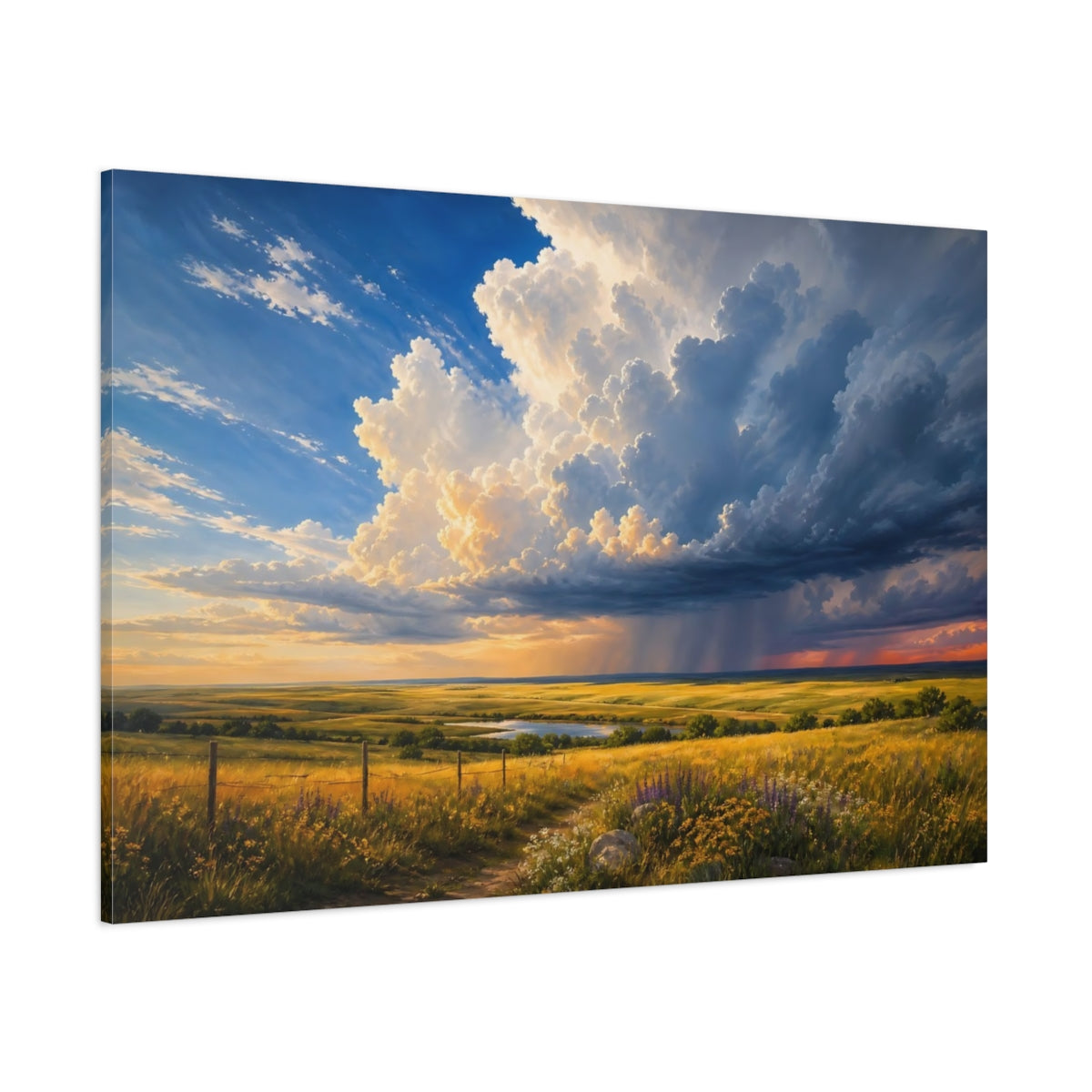 Side Mockup 1. Nature Prairie Field Blue And Gold shown as canvas print