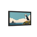 Side Mockup 8. Nature Puffin Blue And Orange shown as stretched canvas wall art