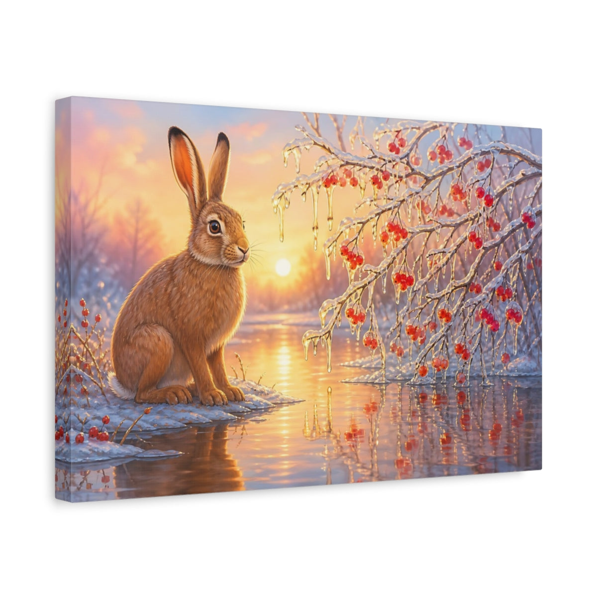 Side Mockup 4. Nature Rabbit Winter Rabbit shown as canvas print