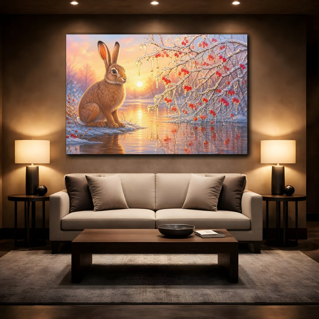 Mockup 2. Nature Rabbit Winter Rabbit shown as canvas print