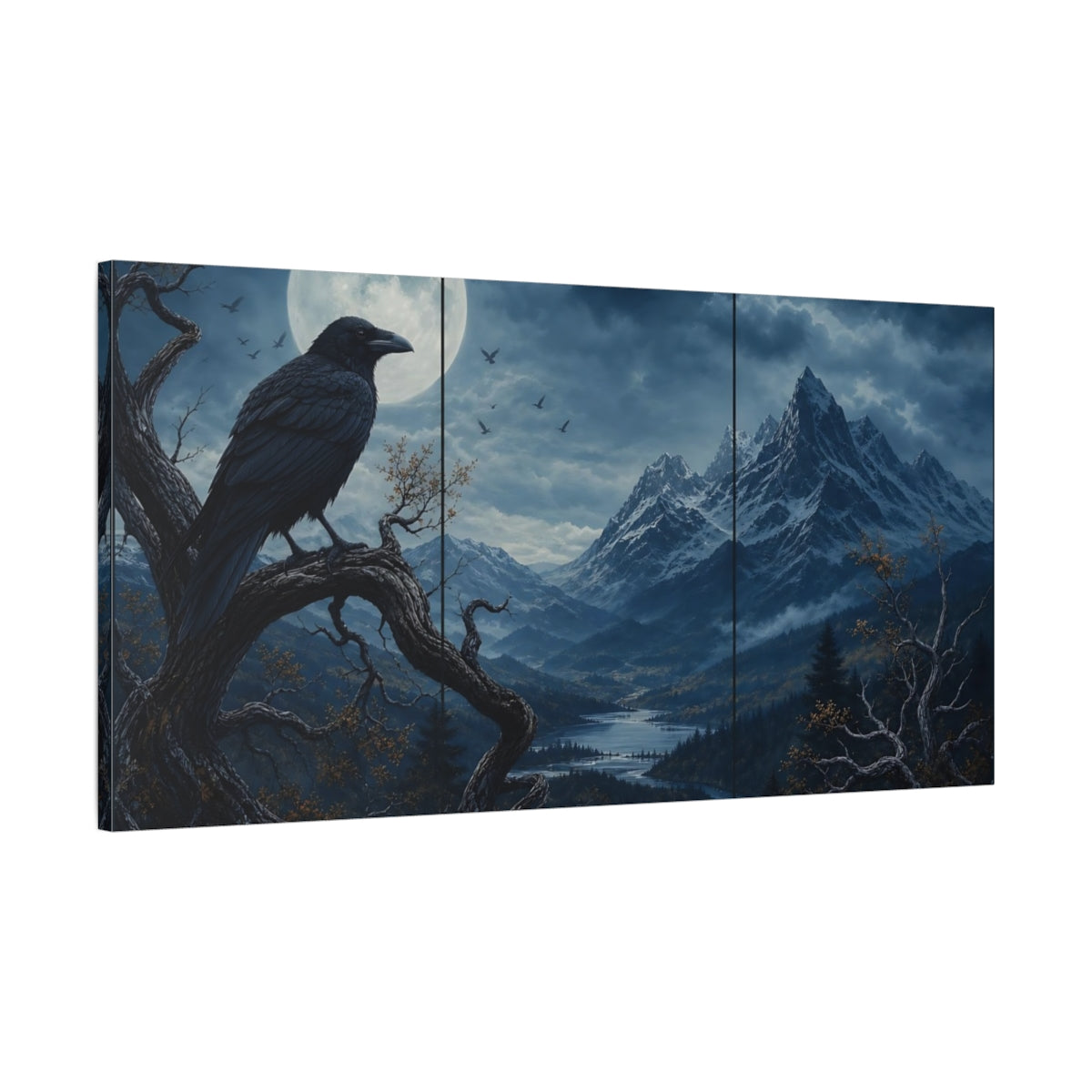 Main Mockup. Nature Raven Blue And Black shown as stretched canvas wall art