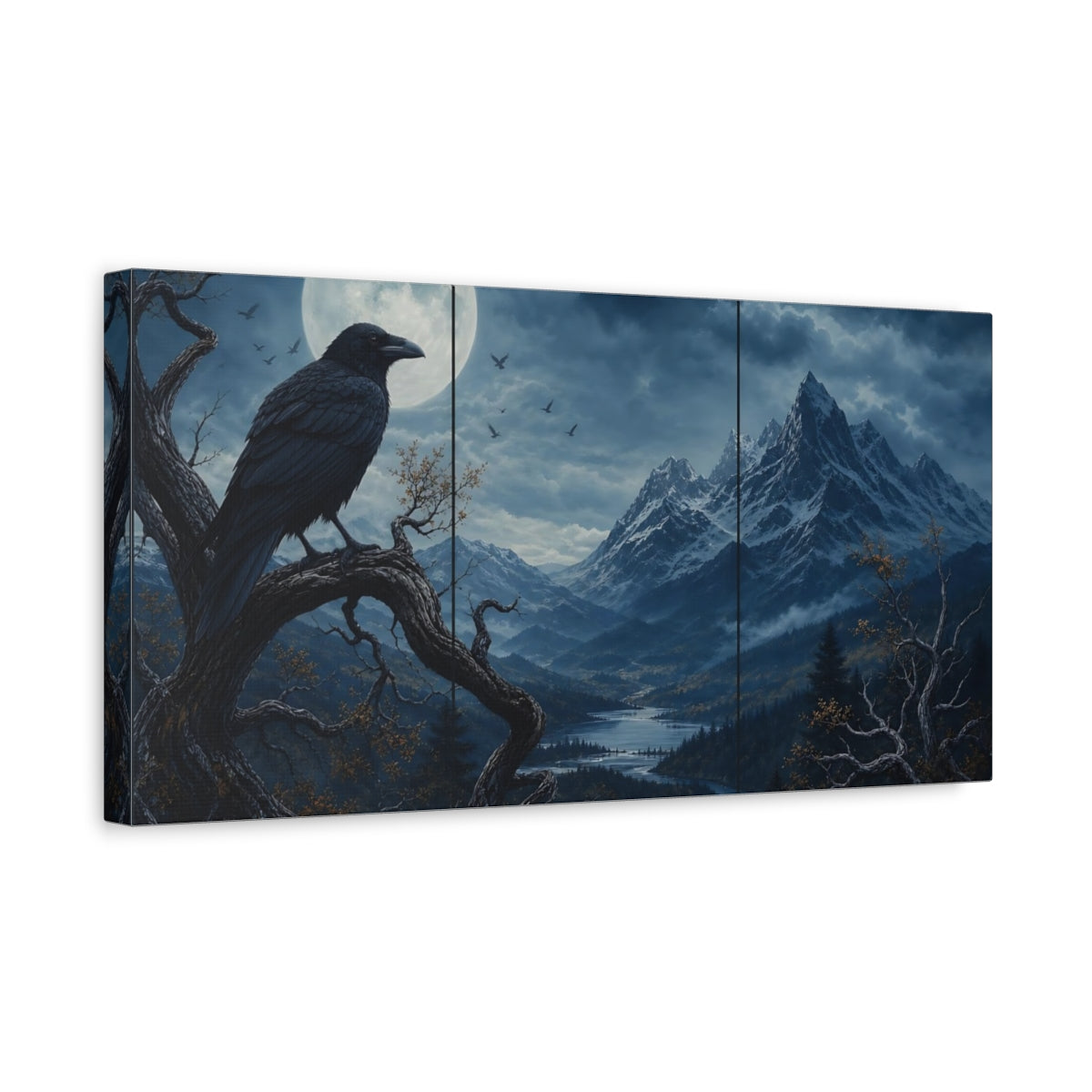 Side Mockup 3. Nature Raven Blue And Black shown as stretched canvas wall art