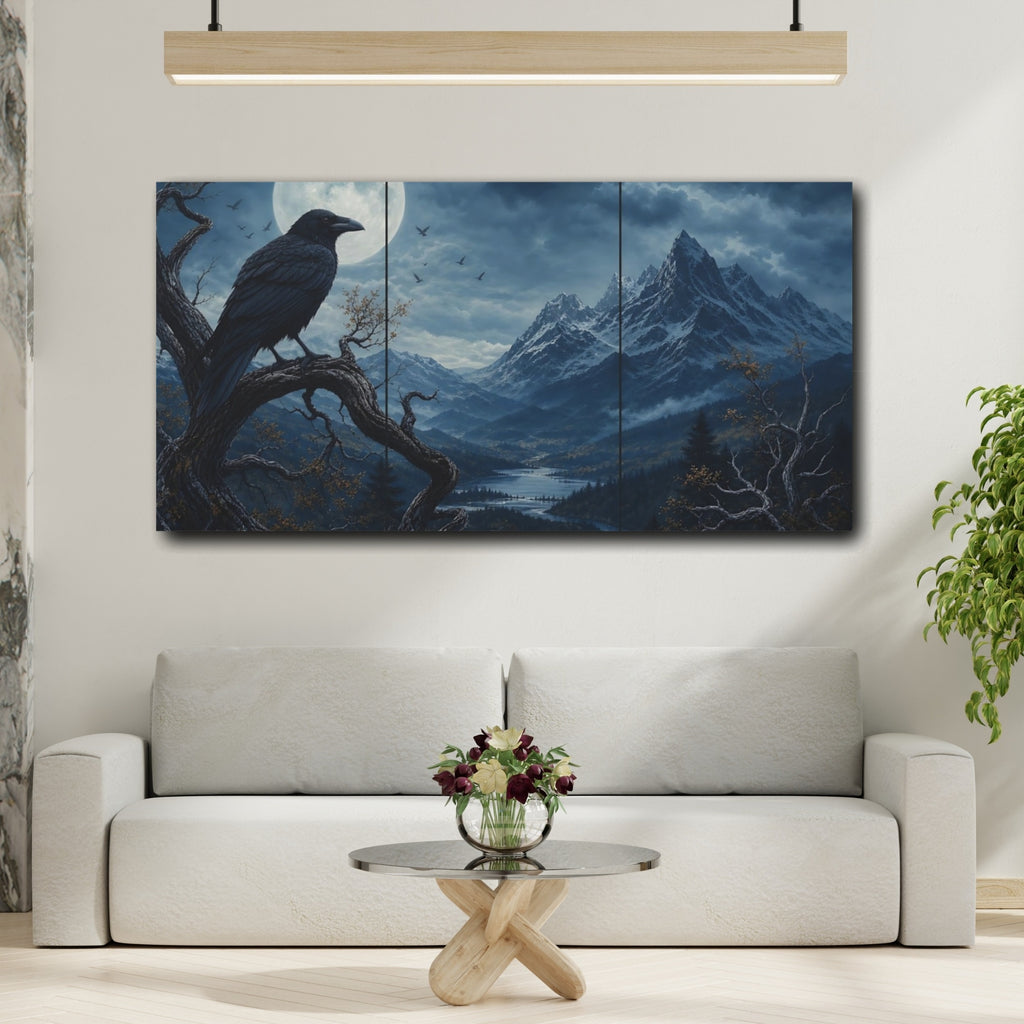 Mockup 2. Nature Raven Blue And Black shown as stretched canvas wall art