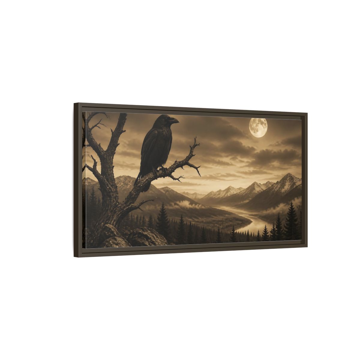 Main Mockup. Nature Raven Sepia Landscape shown as stretched canvas wall art