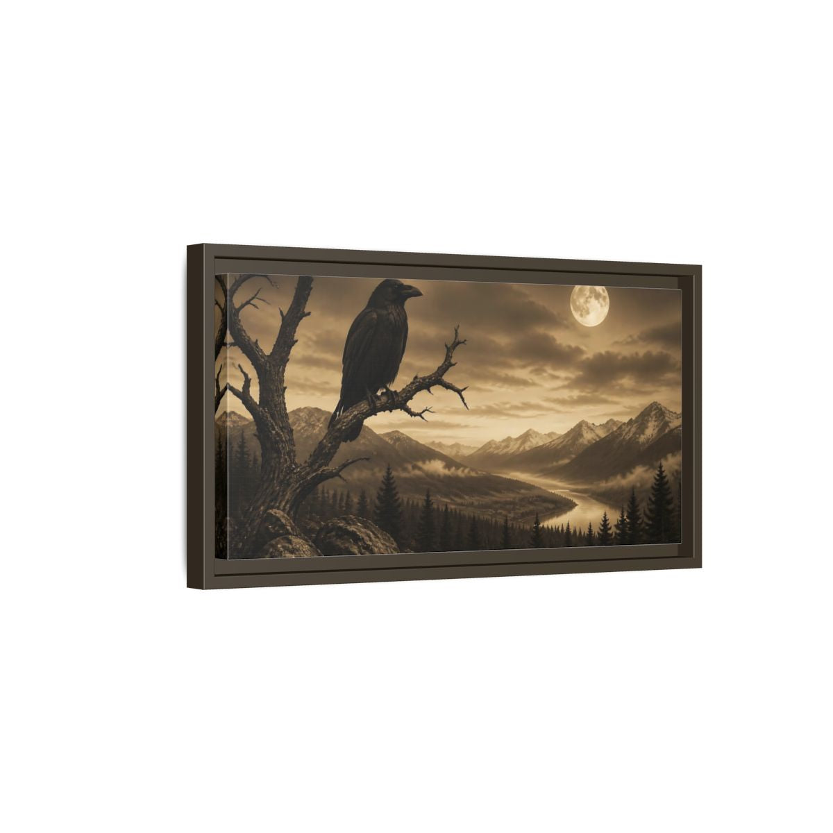Side Mockup 7. Nature Raven Sepia Landscape shown as stretched canvas wall art