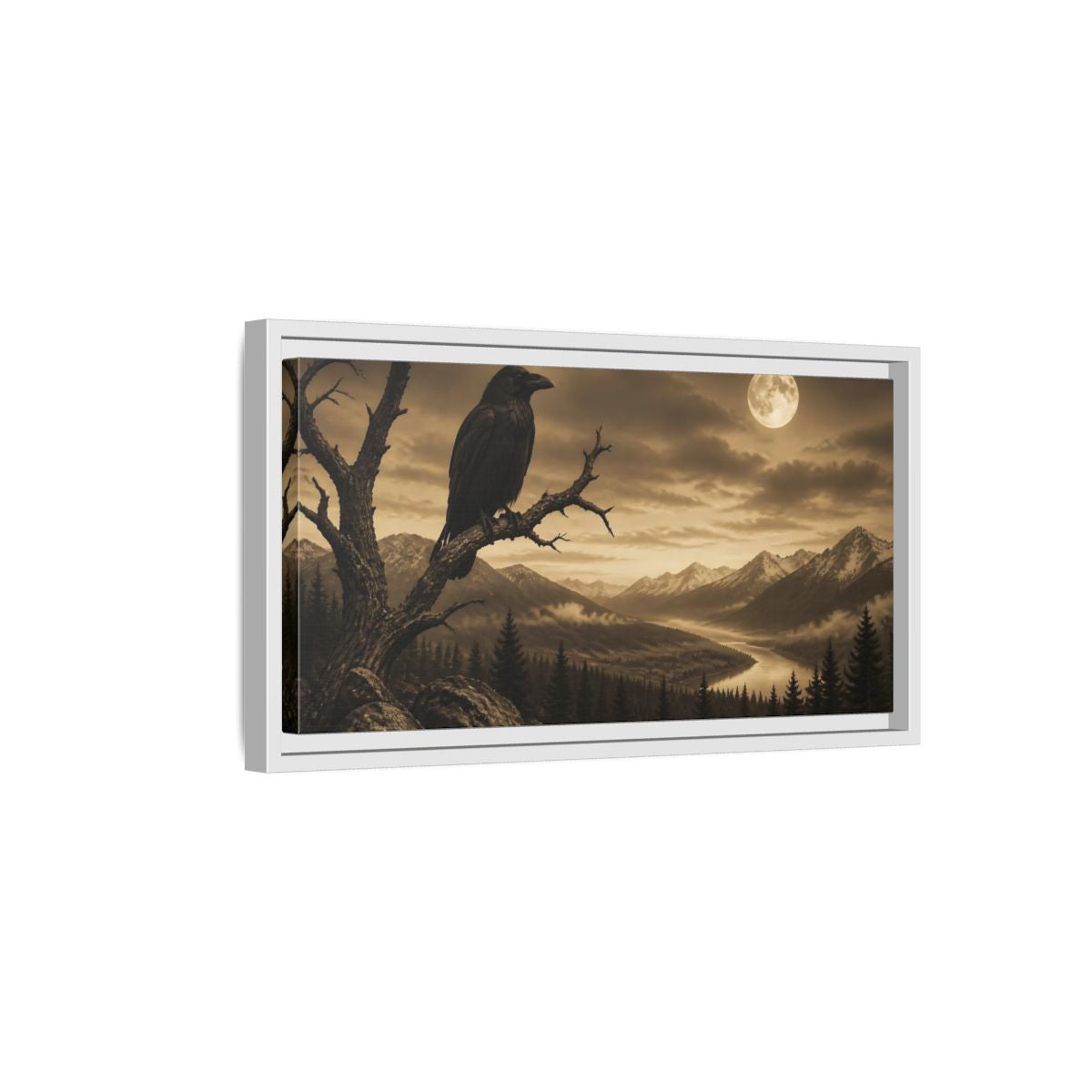 Side Mockup 6. Nature Raven Sepia Landscape shown as stretched canvas wall art