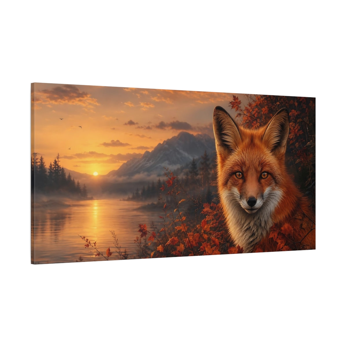 Side Mockup 2. Nature Red Fox Orange Fox Sunset shown as stretched canvas wall art