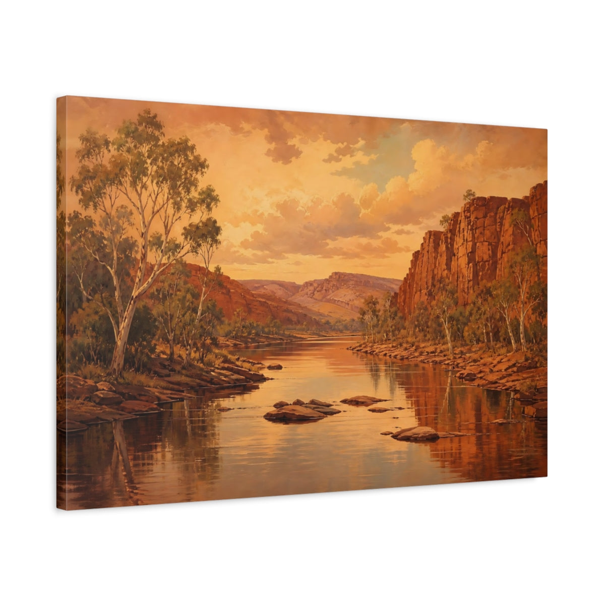 Side Mockup 2. Nature River Gorge Warm River Landscape shown as canvas print