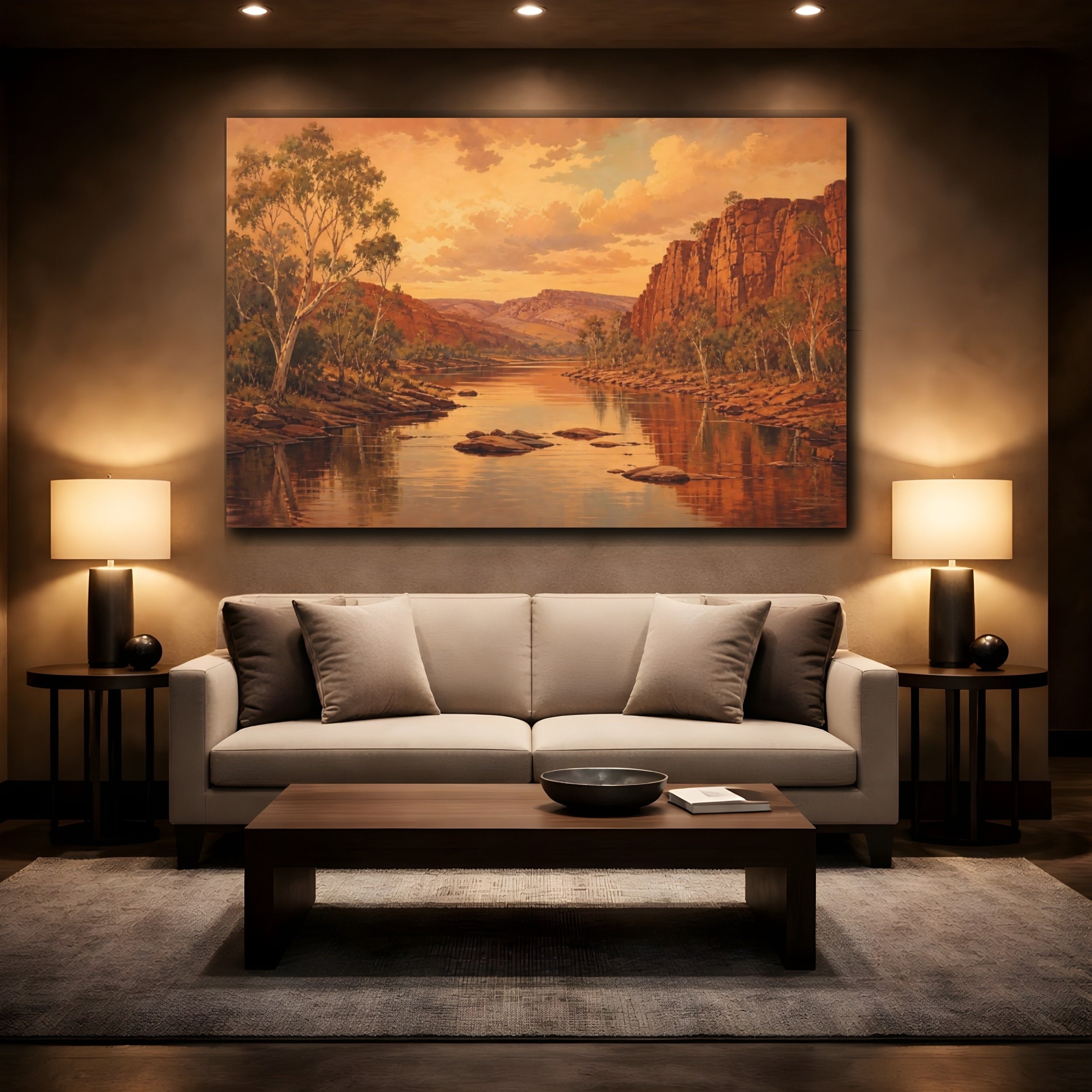 Mockup 2. Nature River Gorge Warm River Landscape shown as canvas print