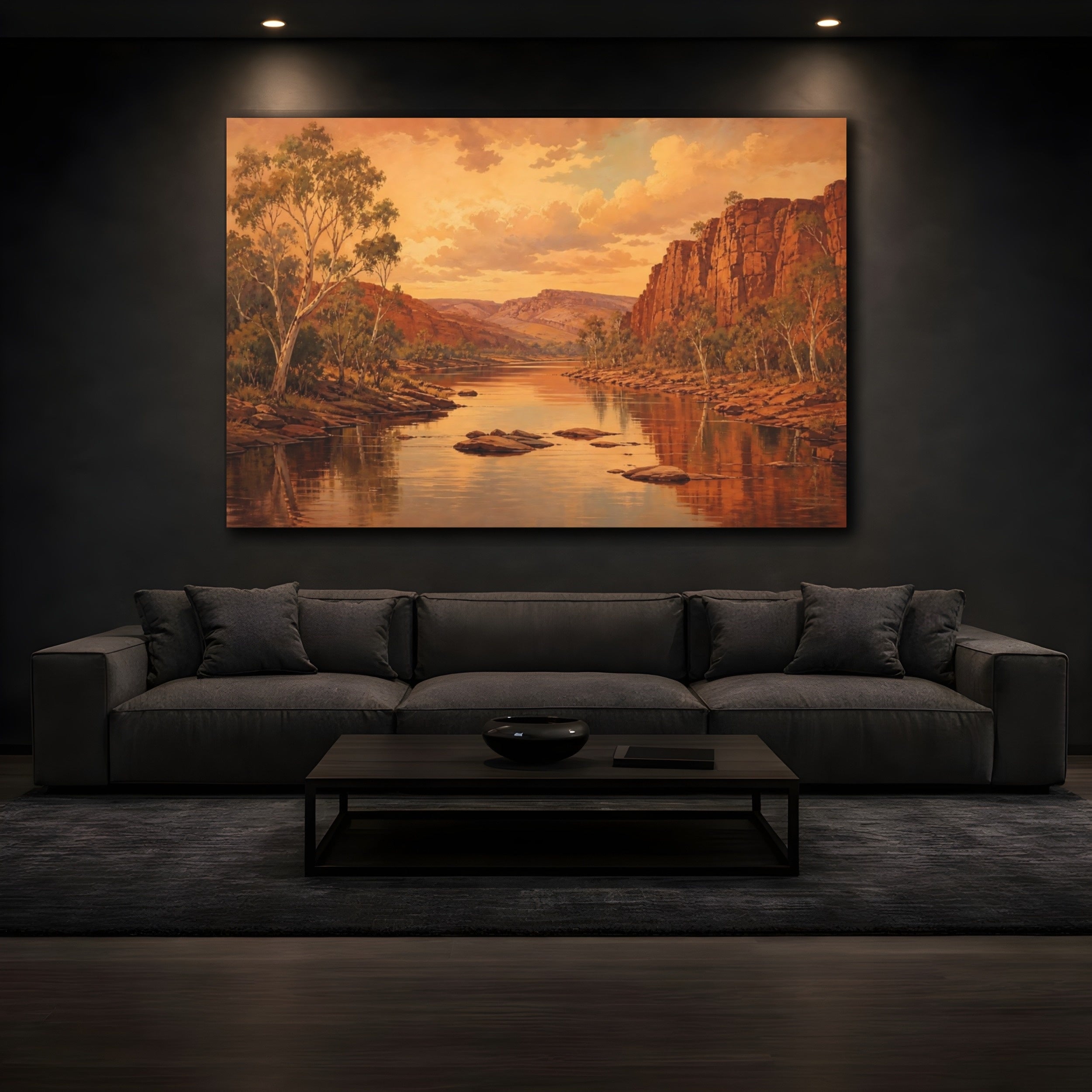 Mockup 3. Nature River Gorge Warm River Landscape shown as canvas print
