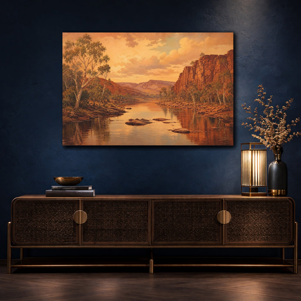 Mockup 4. Nature River Gorge Warm River Landscape shown as canvas print