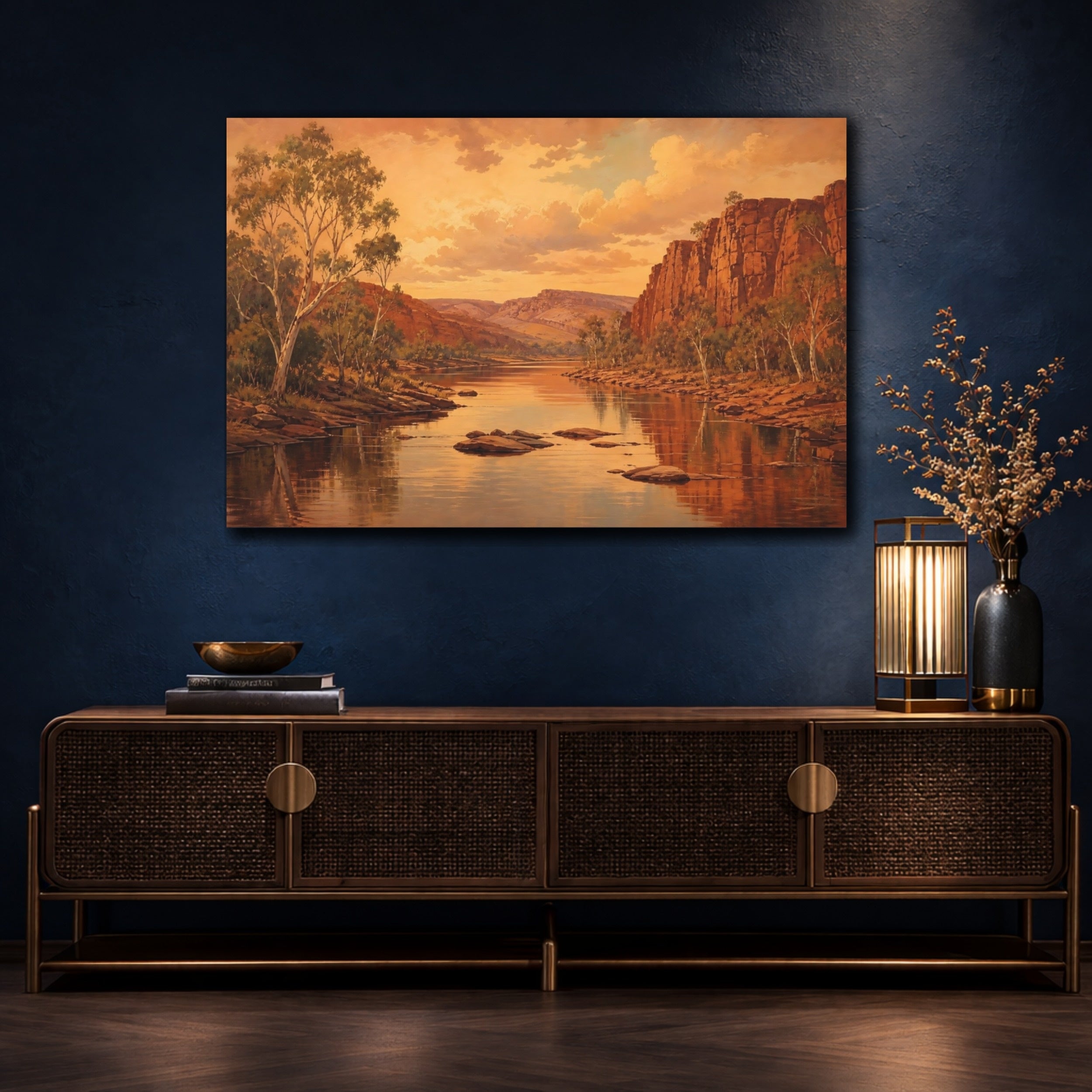 Mockup 4. Nature River Gorge Warm River Landscape shown as canvas print