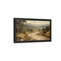 Side Mockup 8. Nature River Valley Green Brown Landscape shown as stretched canvas wall art