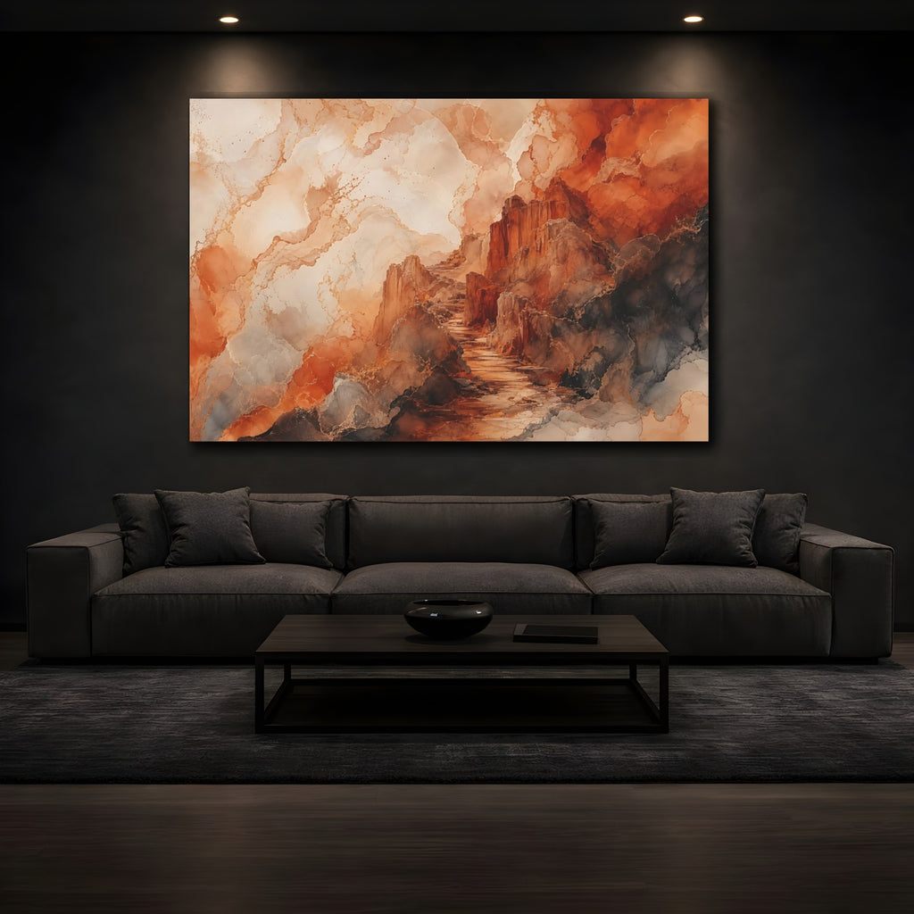 Mockup 3. Nature Rocky Path Orange And Grey Landscape shown as stretched canvas wall art