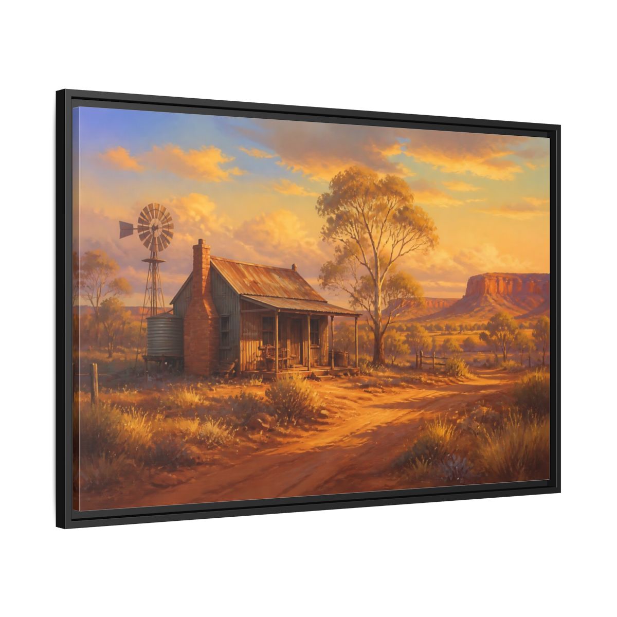 Side Mockup 13. Nature Rural Landscape Orange And Gold shown as stretched canvas wall art