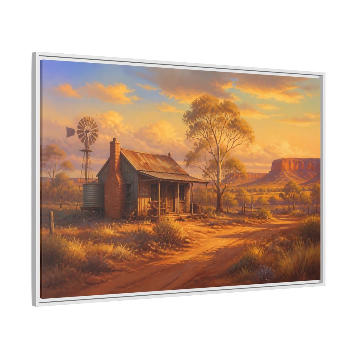 Side Mockup 7. Nature Rural Landscape Orange And Gold shown as stretched canvas wall art