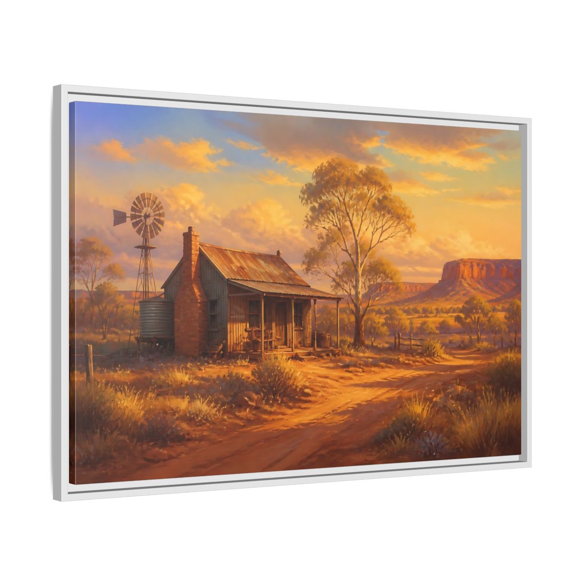 Side Mockup 9. Nature Rural Landscape Orange And Gold shown as stretched canvas wall art