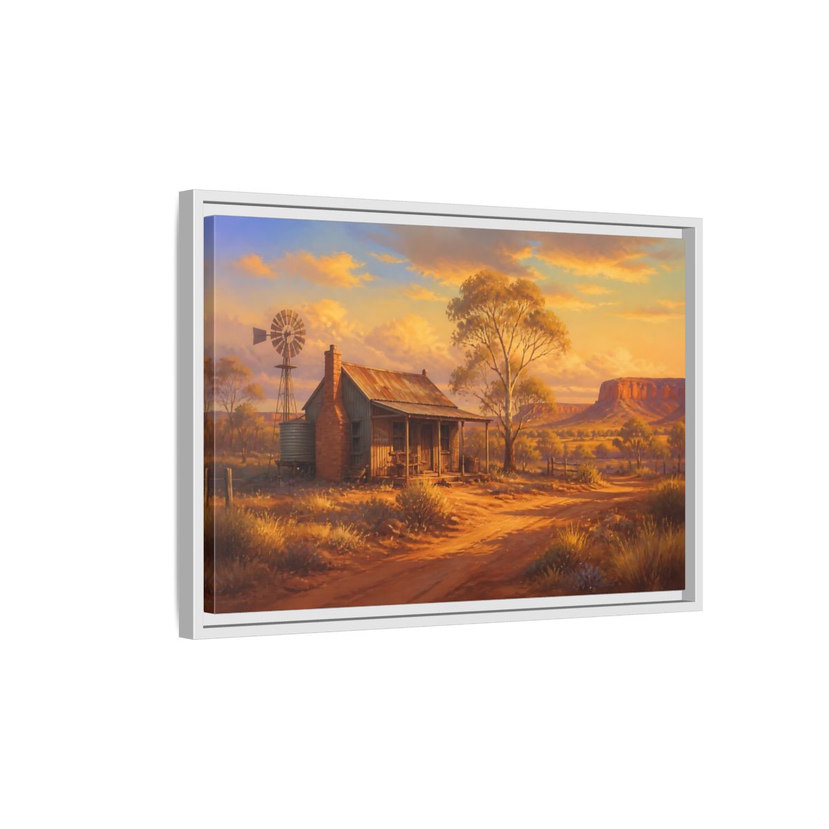 Side Mockup 1. Nature Rural Landscape Orange And Gold shown as stretched canvas wall art