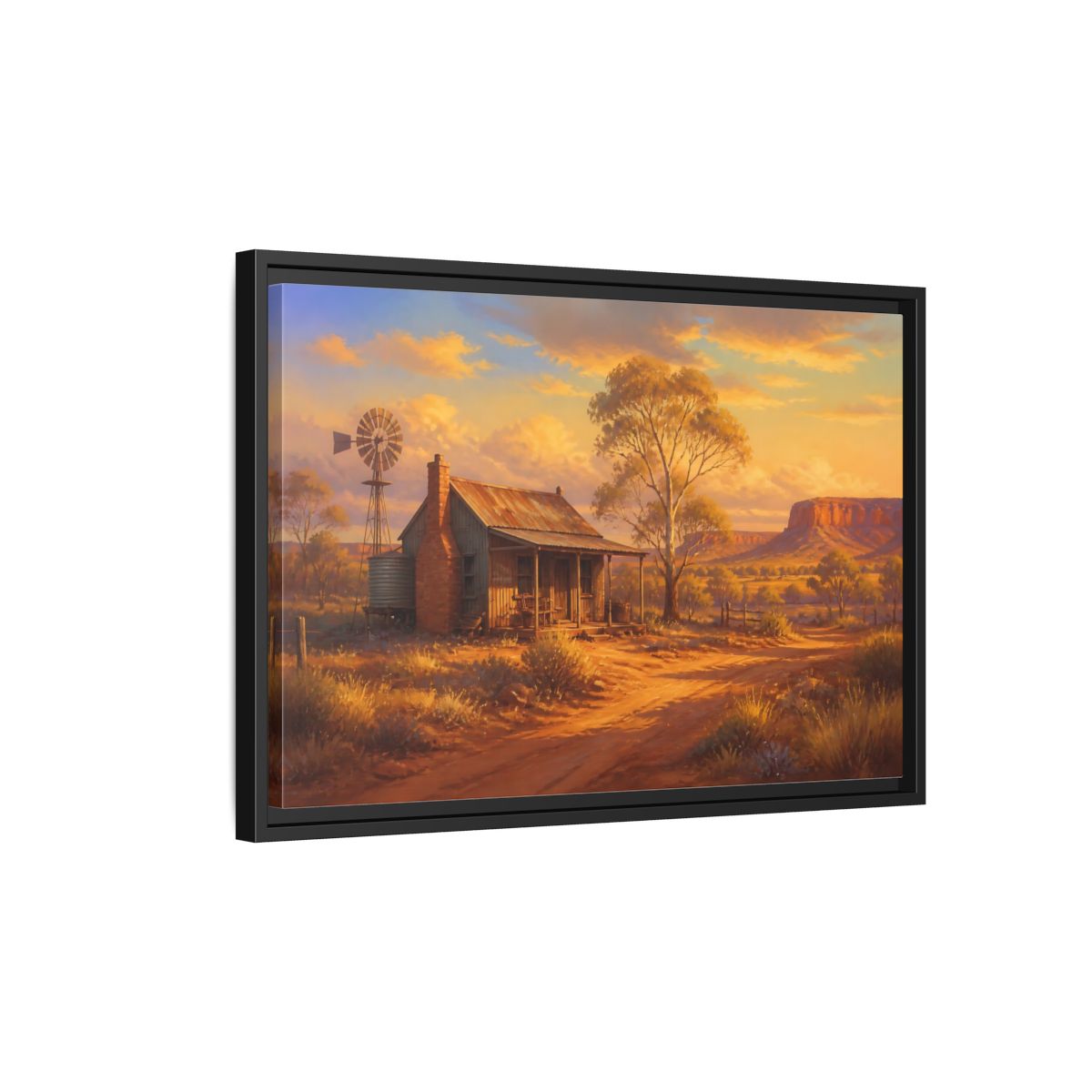Side Mockup 3. Nature Rural Landscape Orange And Gold shown as stretched canvas wall art