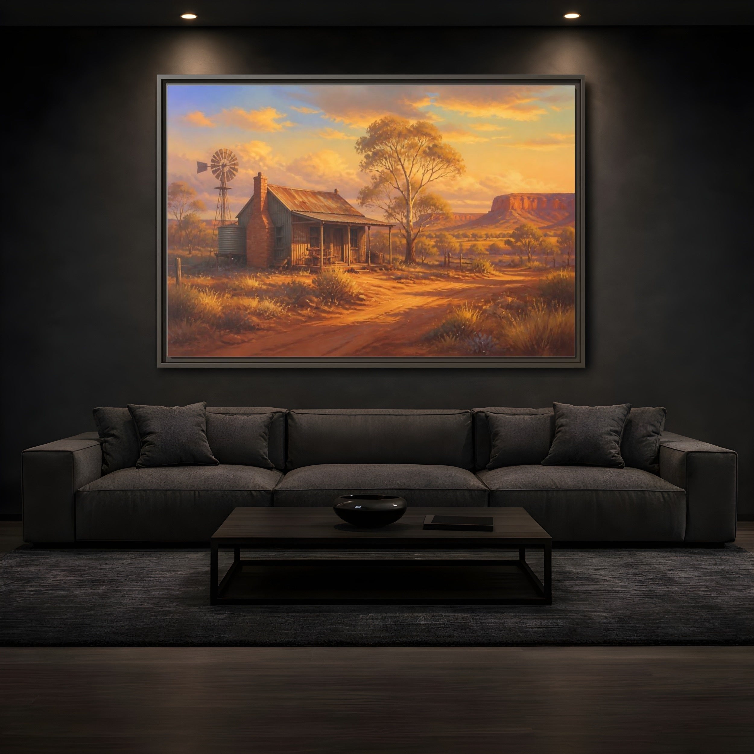 Mockup 3. Nature Rural Landscape Orange And Gold shown as stretched canvas wall art