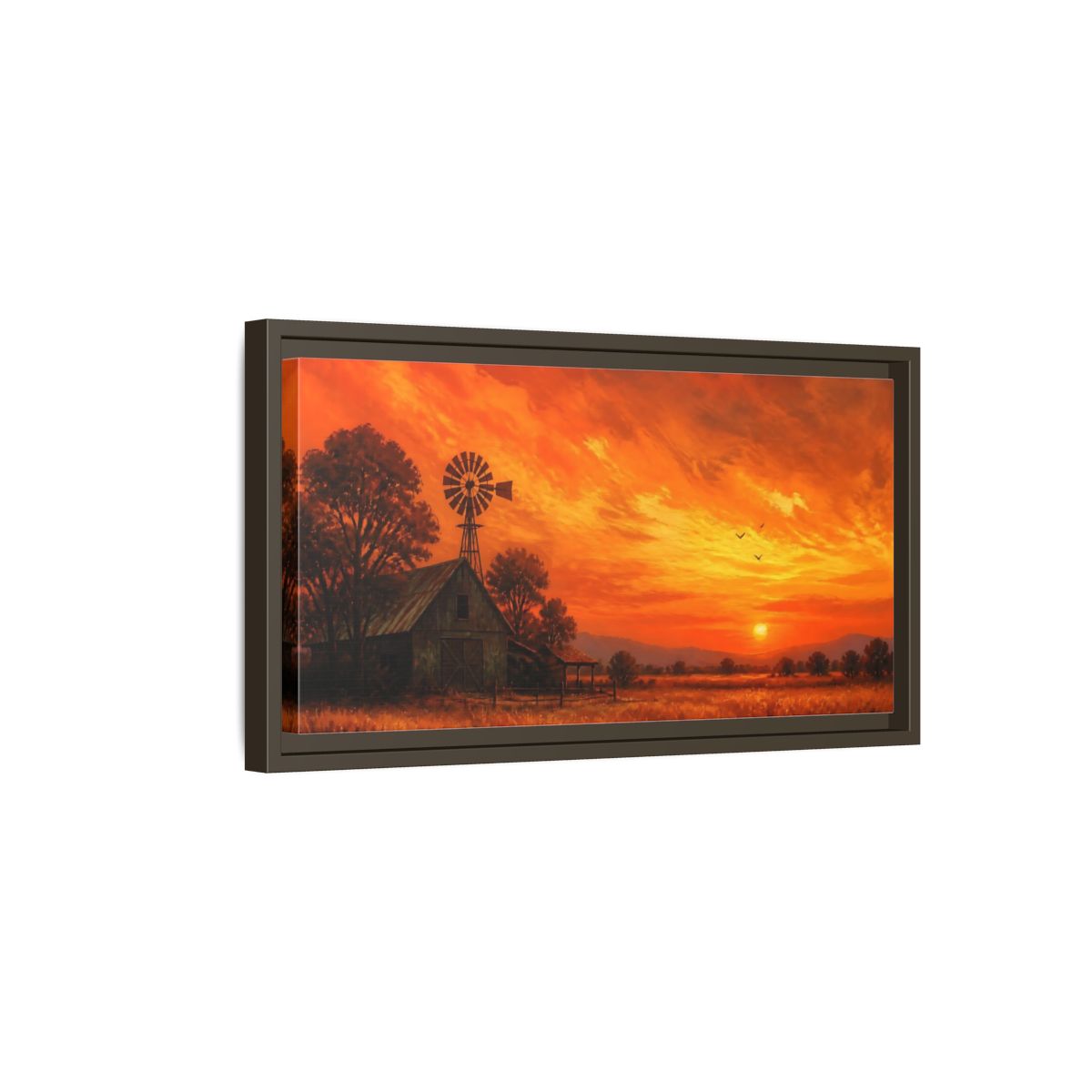 Side Mockup 7. Nature Rural Sunset Orange Sunset Farm shown as stretched canvas wall art