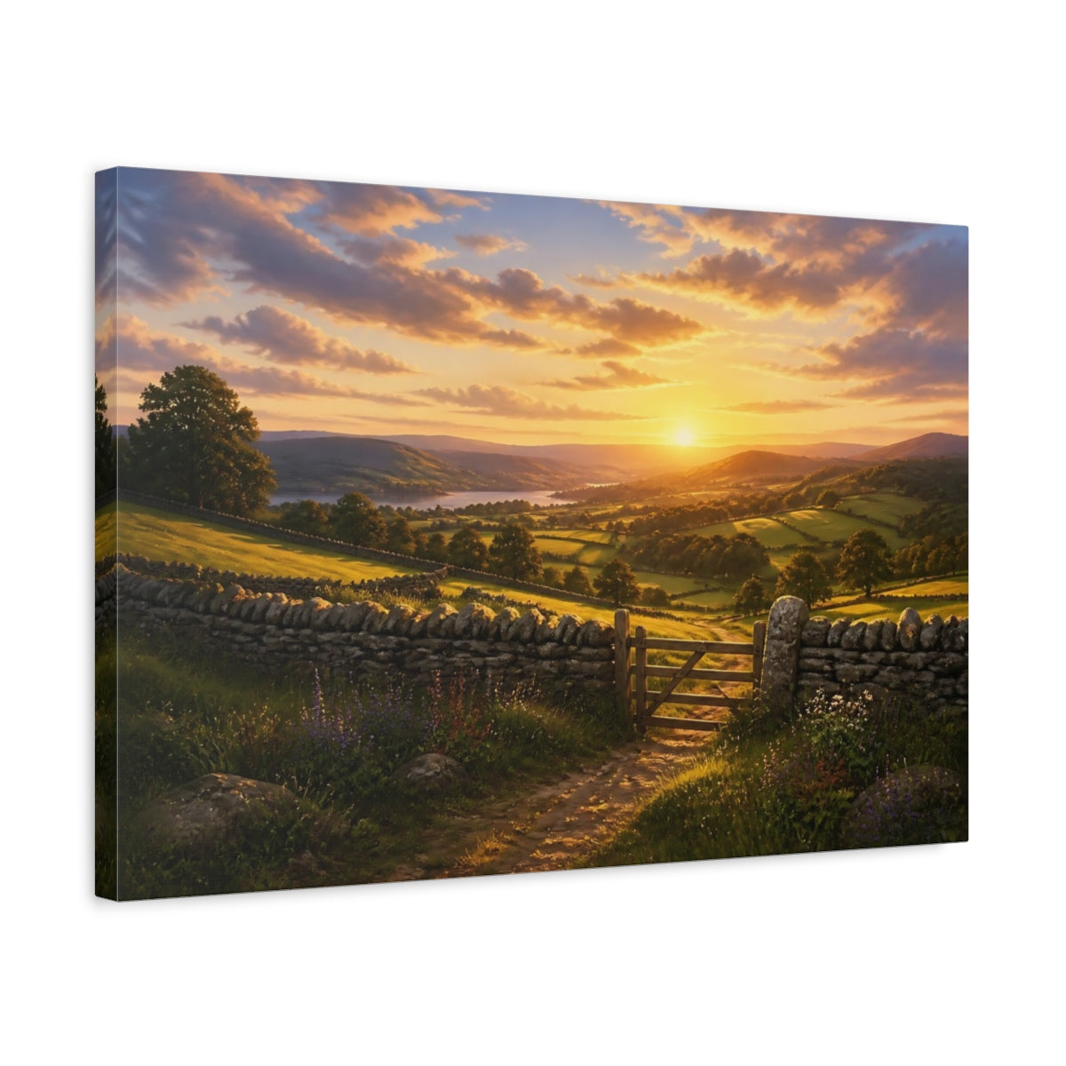 Side Mockup 3. Nature Rural Valley Golden Sunset shown as canvas print