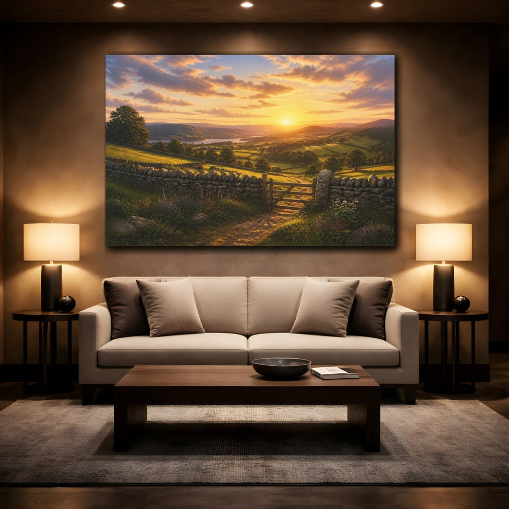Mockup 2. Nature Rural Valley Golden Sunset shown as canvas print