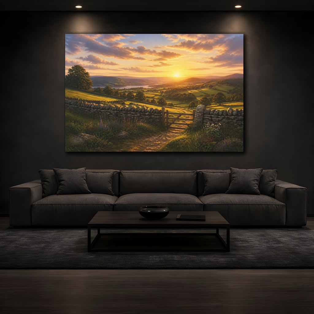 Mockup 3. Nature Rural Valley Golden Sunset shown as canvas print