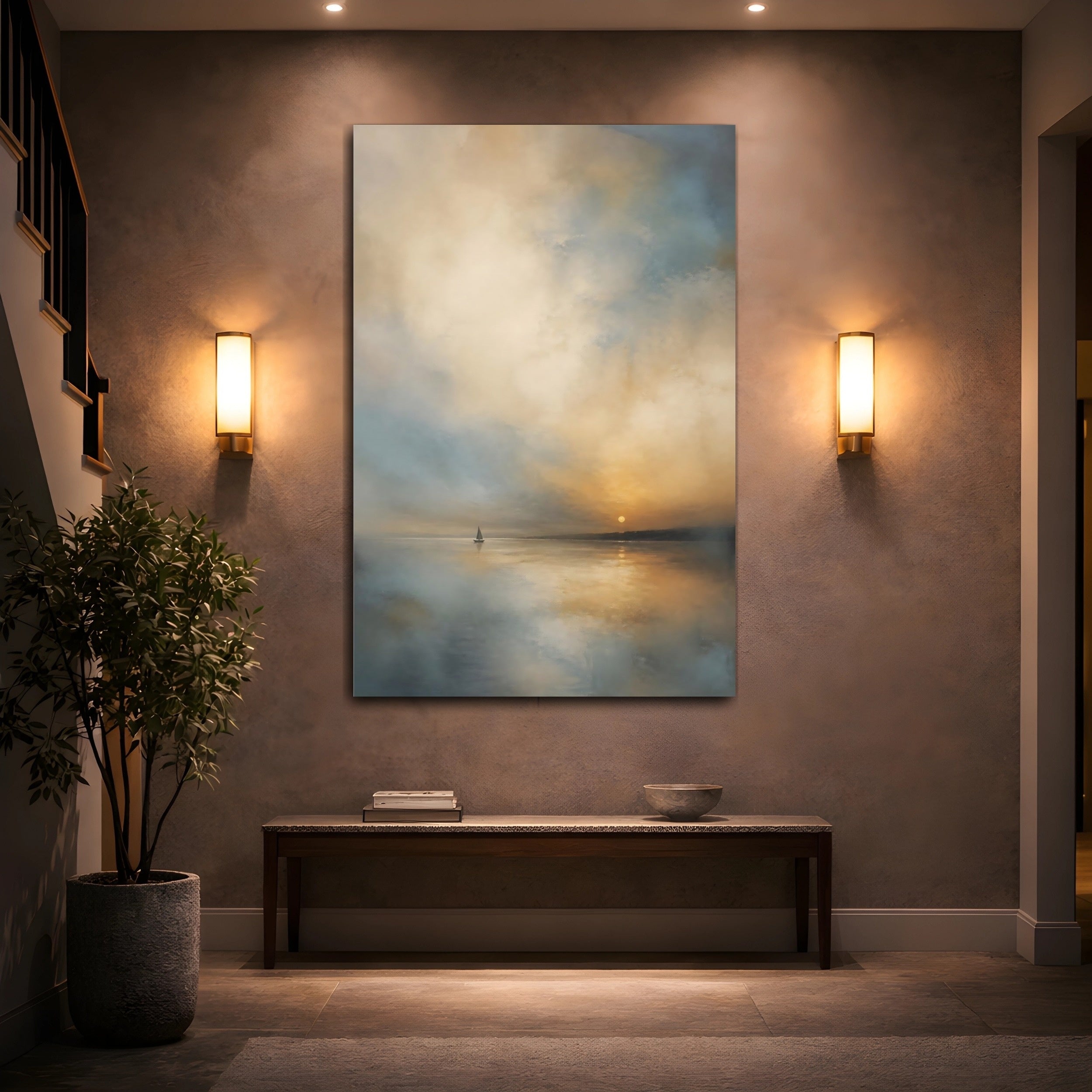 Mockup 2. Nature Sailboat Sunset Sailboat shown as stretched canvas wall art