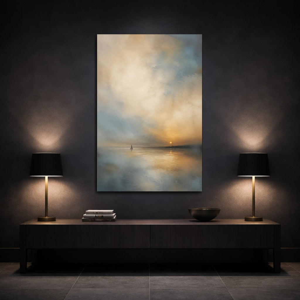 Mockup 3. Nature Sailboat Sunset Sailboat shown as stretched canvas wall art