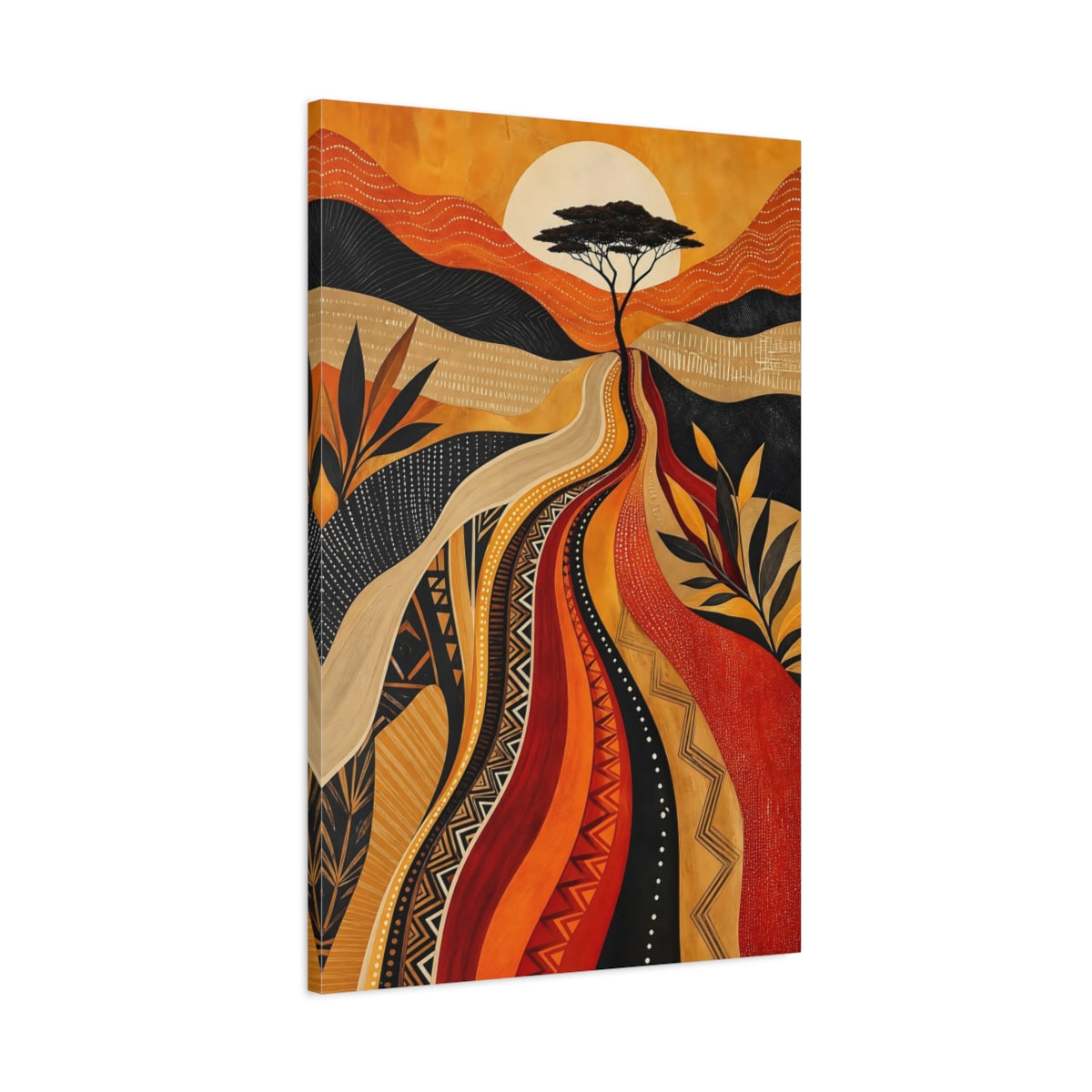 Main Mockup. Nature Savanna Tree Orange And Black shown as stretched canvas wall art