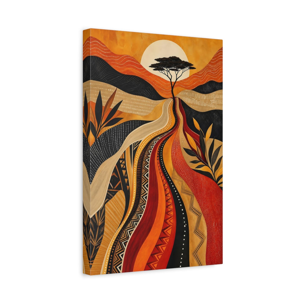 Side Mockup 4. Nature Savanna Tree Orange And Black shown as stretched canvas wall art