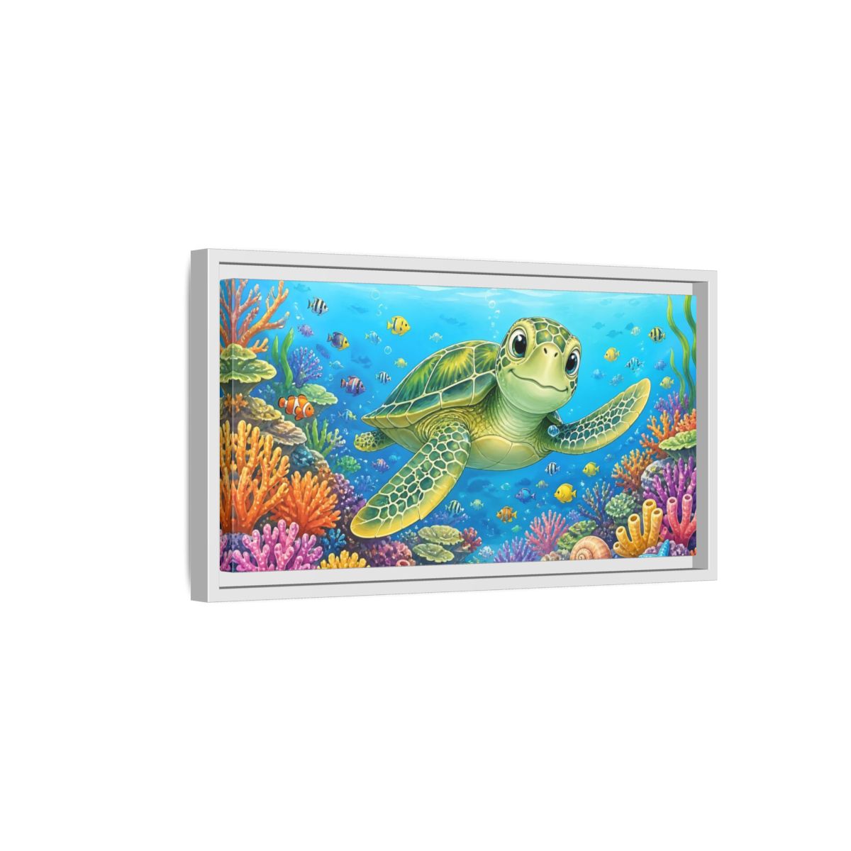 Side Mockup 6. Nature Sea Turtle Colorful Ocean shown as stretched canvas wall art