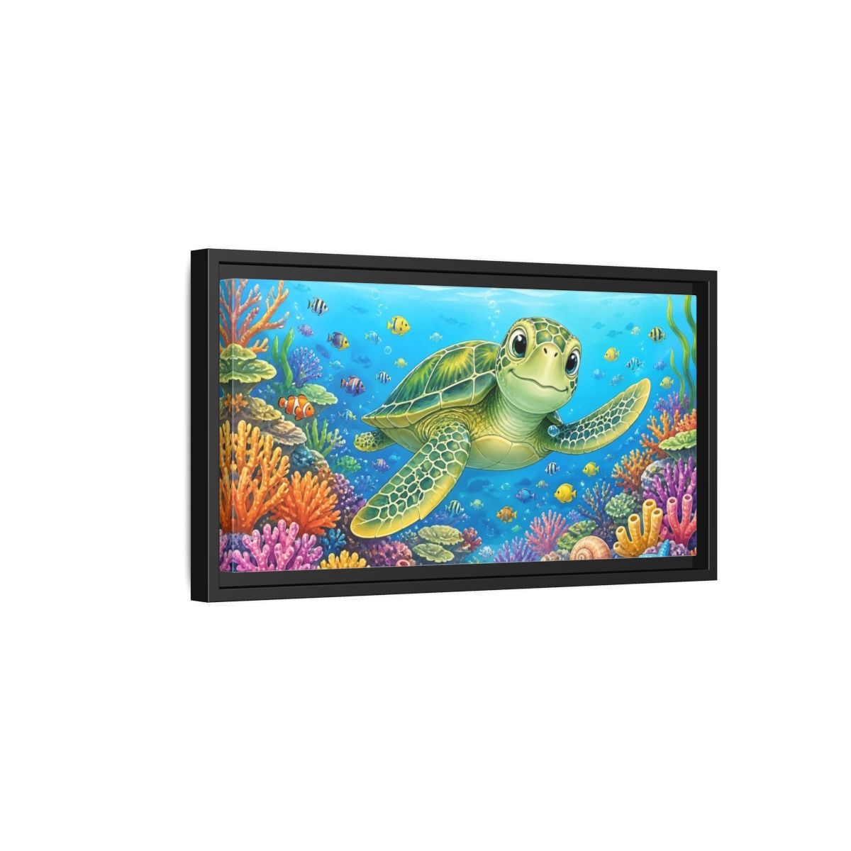 Side Mockup 8. Nature Sea Turtle Colorful Ocean shown as stretched canvas wall art