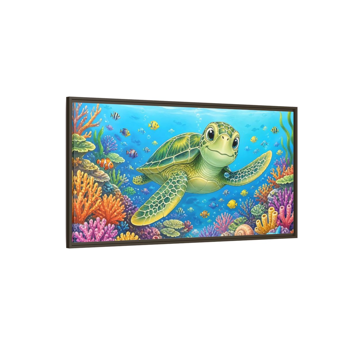 Side Mockup 4. Nature Sea Turtle Colorful Ocean shown as stretched canvas wall art