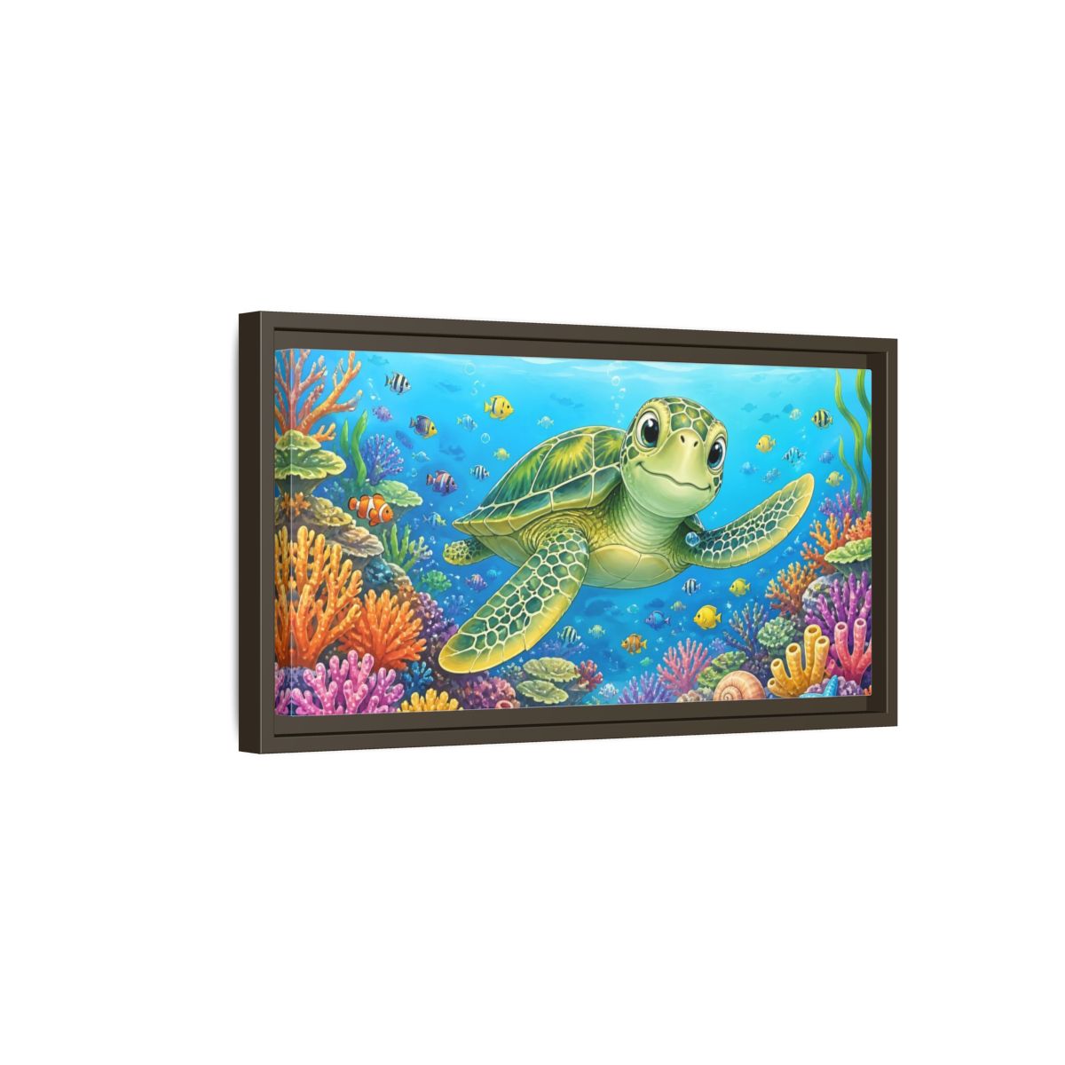 Side Mockup 7. Nature Sea Turtle Colorful Ocean shown as stretched canvas wall art