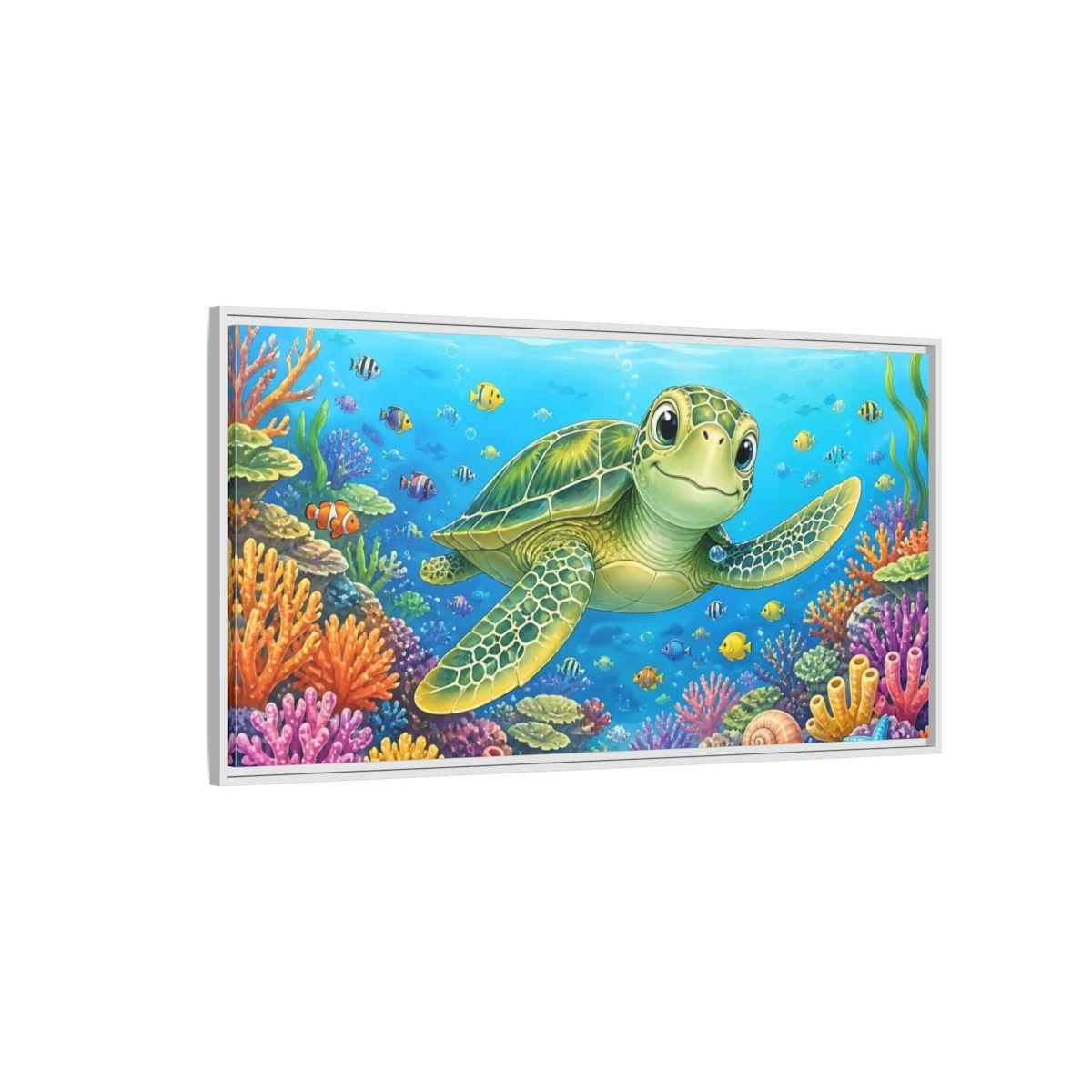 Side Mockup 3. Nature Sea Turtle Colorful Ocean shown as stretched canvas wall art
