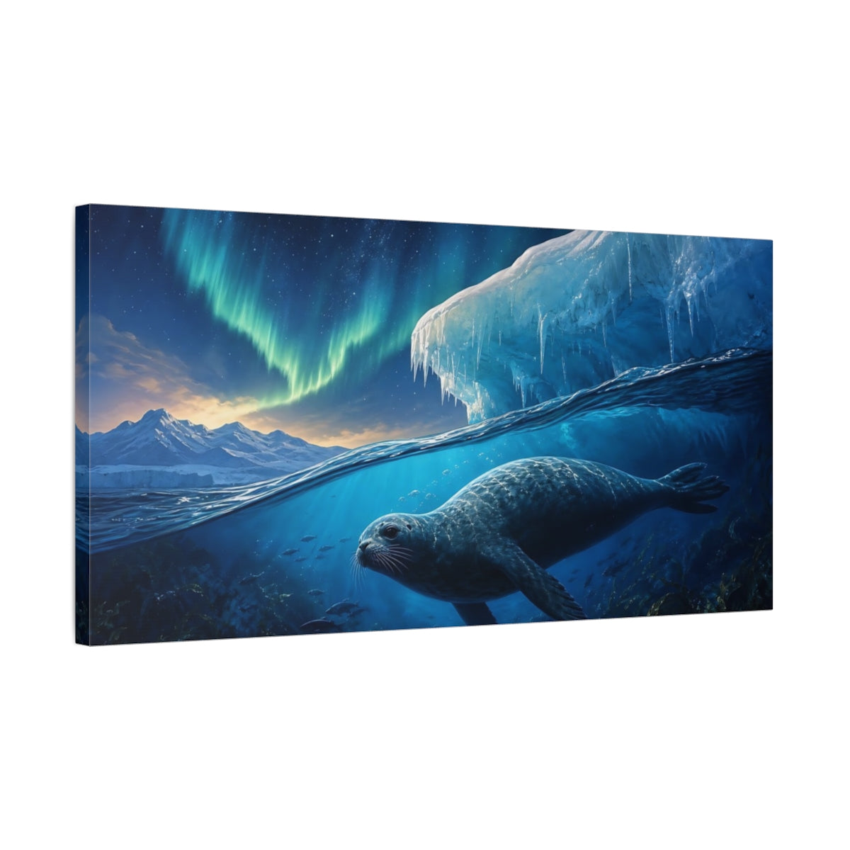 Side Mockup 1. Nature Seal Arctic Seal shown as stretched canvas wall art
