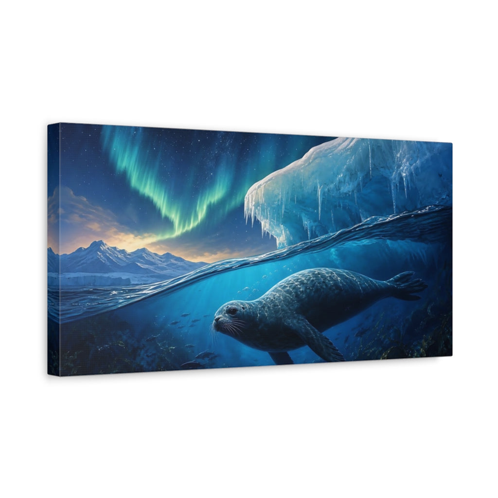 Side Mockup 3. Nature Seal Arctic Seal shown as stretched canvas wall art