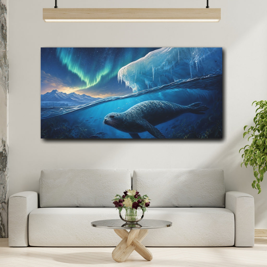 Mockup 2. Nature Seal Arctic Seal shown as stretched canvas wall art