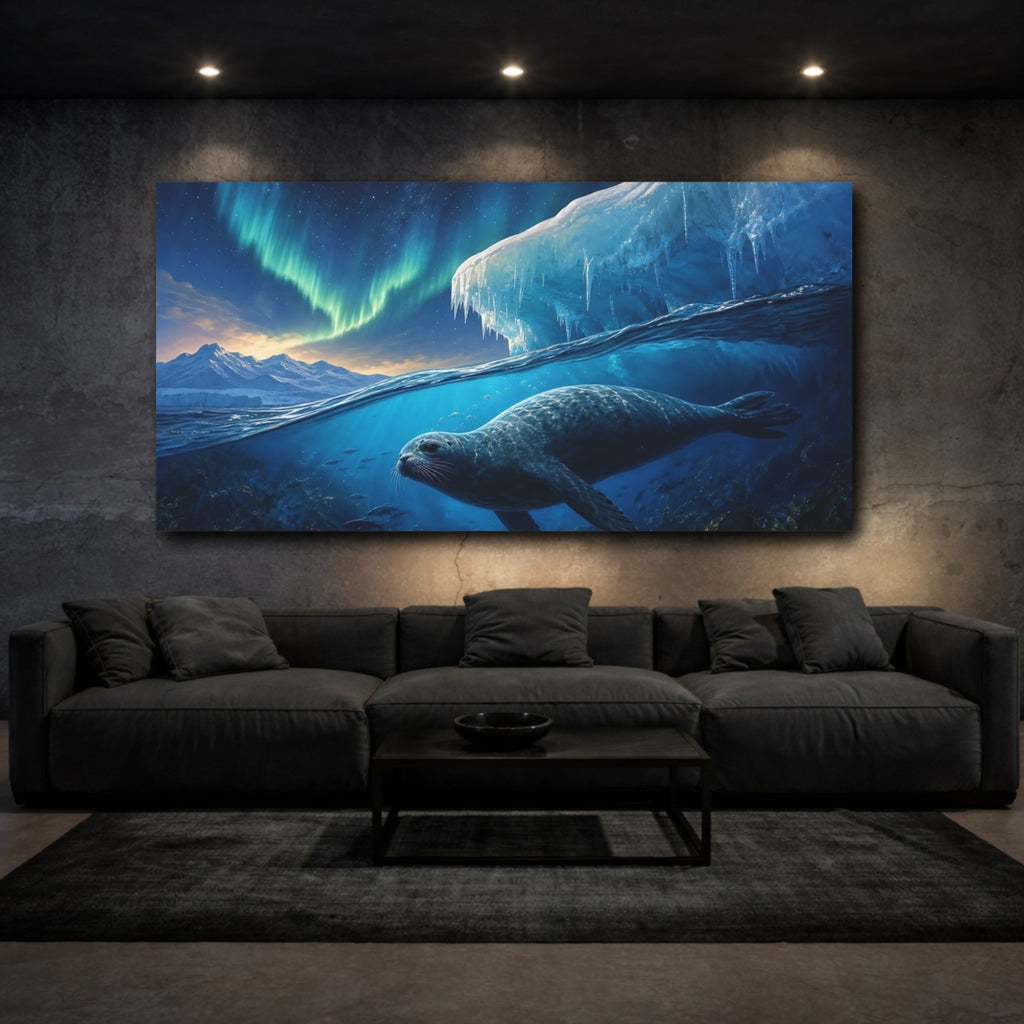 Mockup 3. Nature Seal Arctic Seal shown as stretched canvas wall art