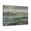 Side Mockup 4. Nature Seascape Grey And Teal shown as stretched canvas wall art