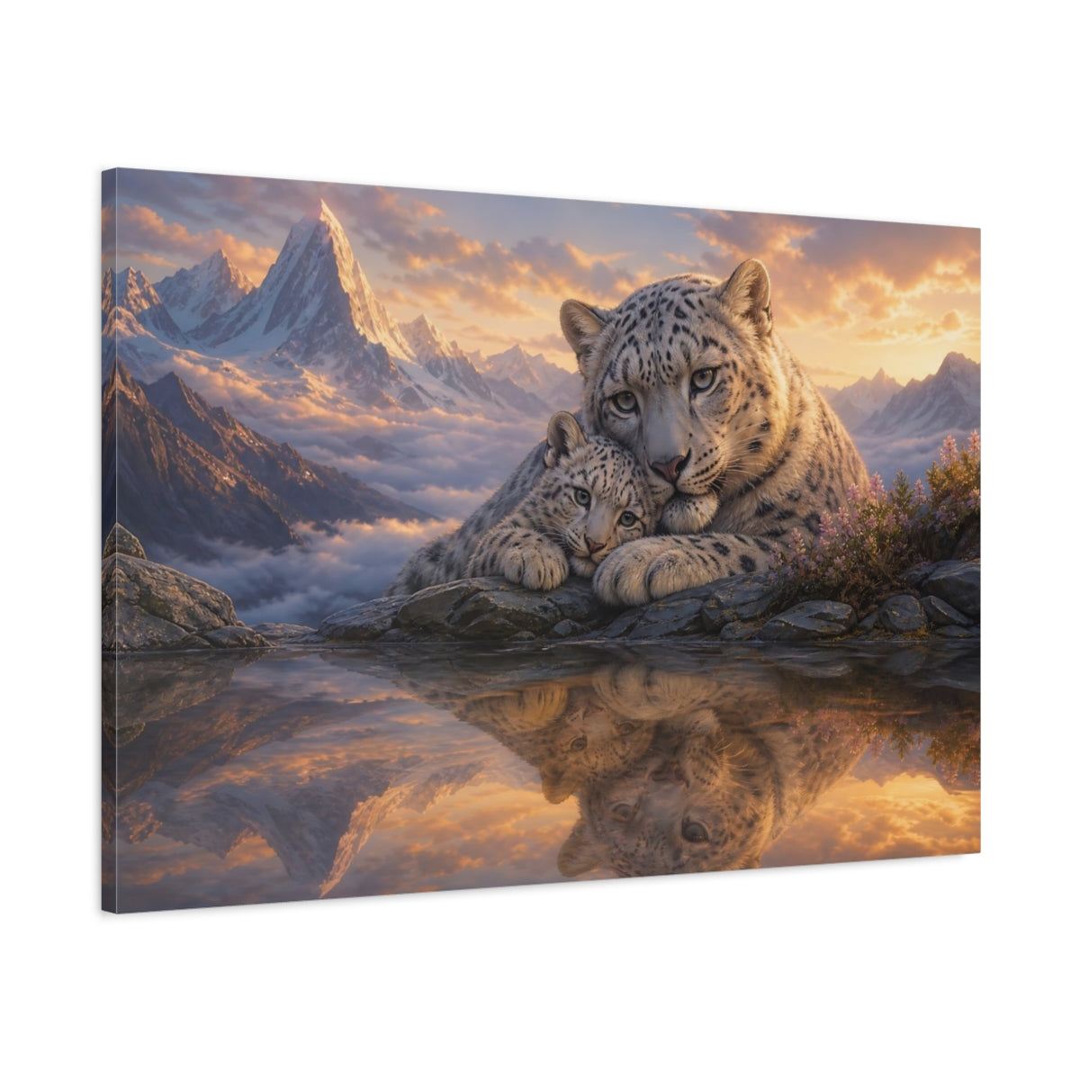 Main Mockup. Nature Snow Leopards Orange And Grey shown as canvas print