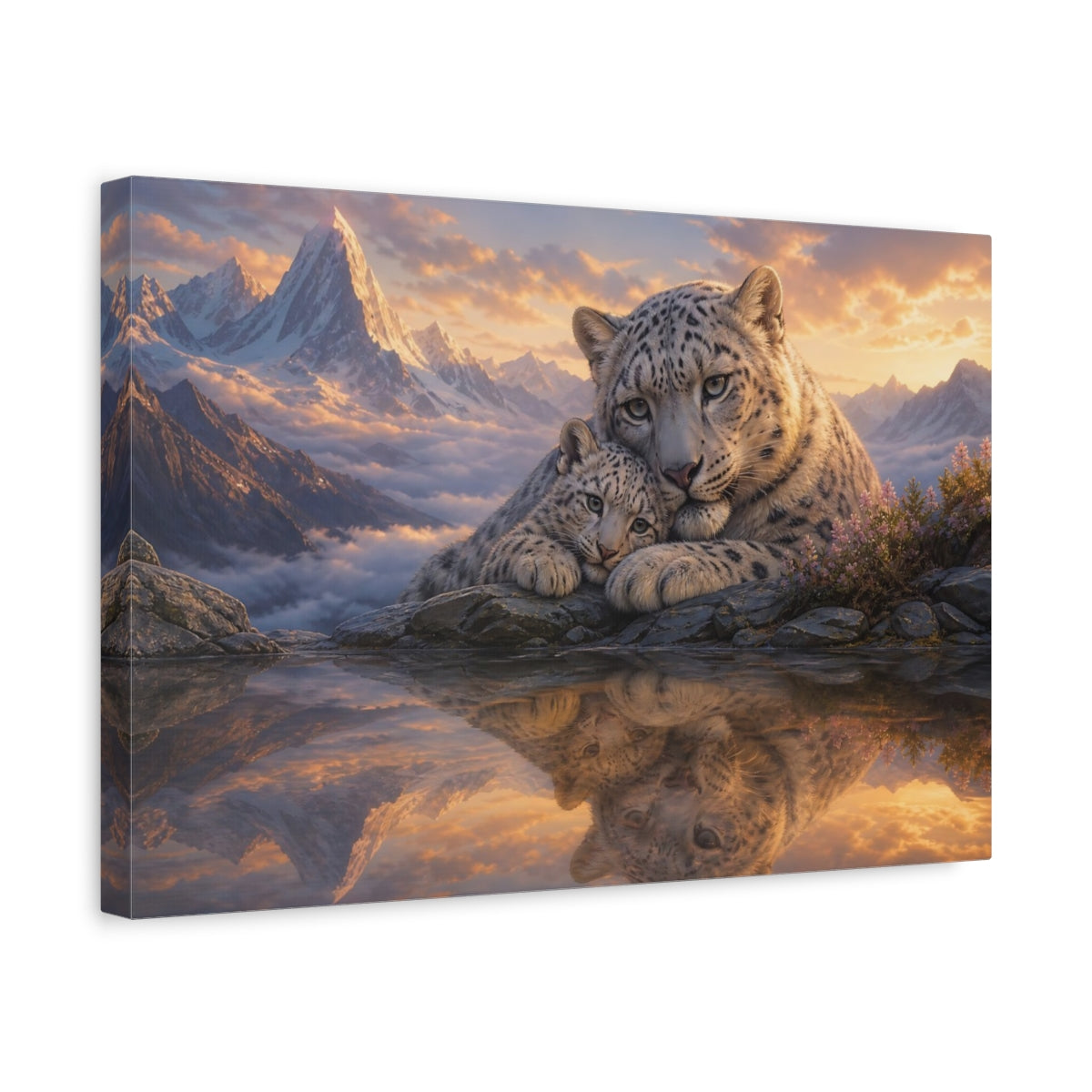 Side Mockup 4. Nature Snow Leopards Orange And Grey shown as canvas print