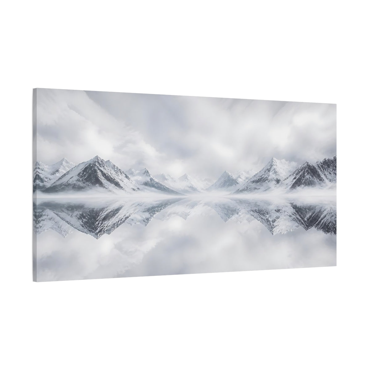 Side Mockup 2. Nature Snowy Mountains Monochrome Mountains shown as stretched canvas wall art