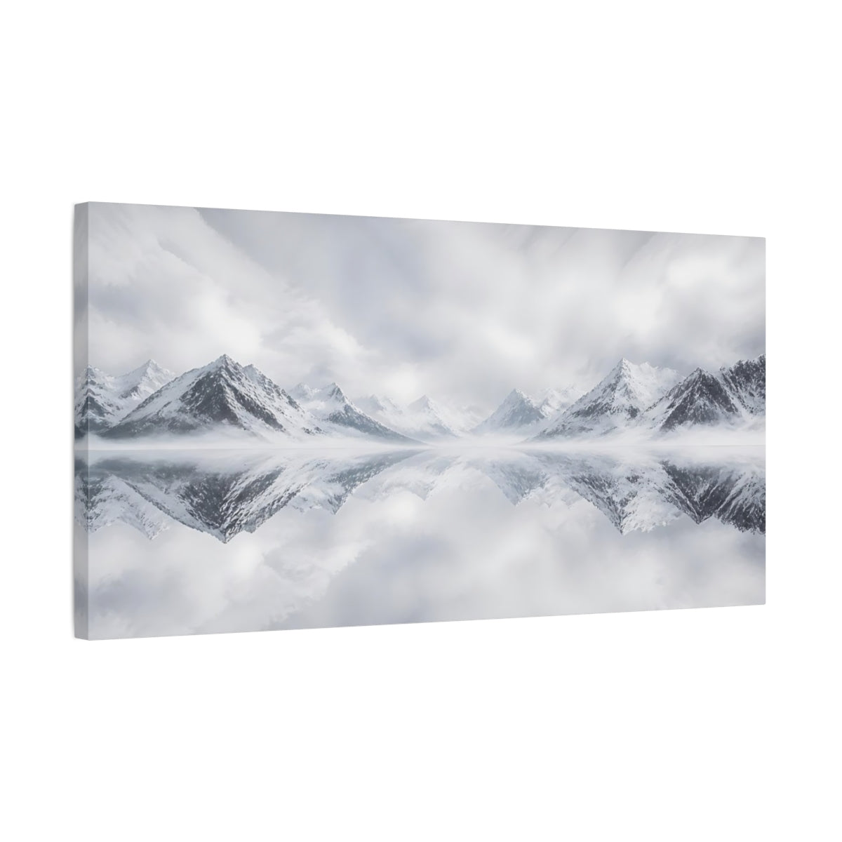 Side Mockup 1. Nature Snowy Mountains Monochrome Mountains shown as stretched canvas wall art