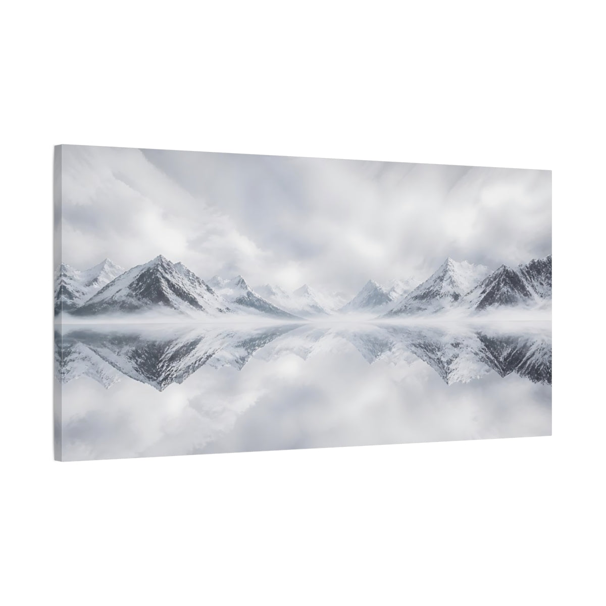 Main Mockup. Nature Snowy Mountains Monochrome Mountains shown as stretched canvas wall art